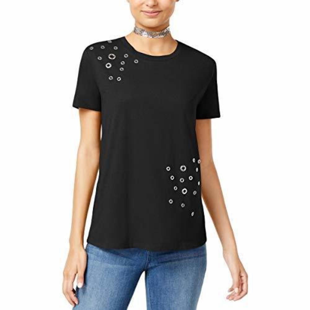 Rebellious One Juniors' Black Embellished T-Shirt, Size Small